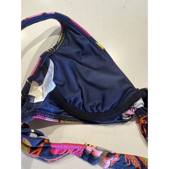 Lands End Size 2 Twist Front Floral Bikini Top Underwire Hawaiin Tropical Print - Picture 4 of 7
